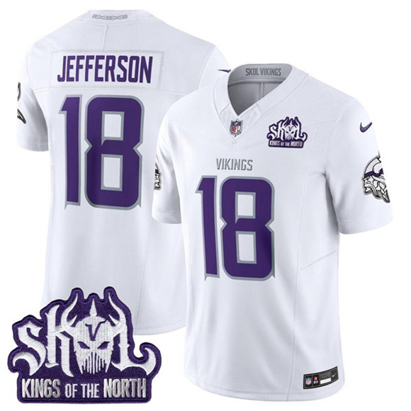 Men's Minnesota Vikings 18 Justin Jefferson White 2025 F.U.S.E. Winter Warrior Skol Patch Vapor Limited Football Stitched Jersey