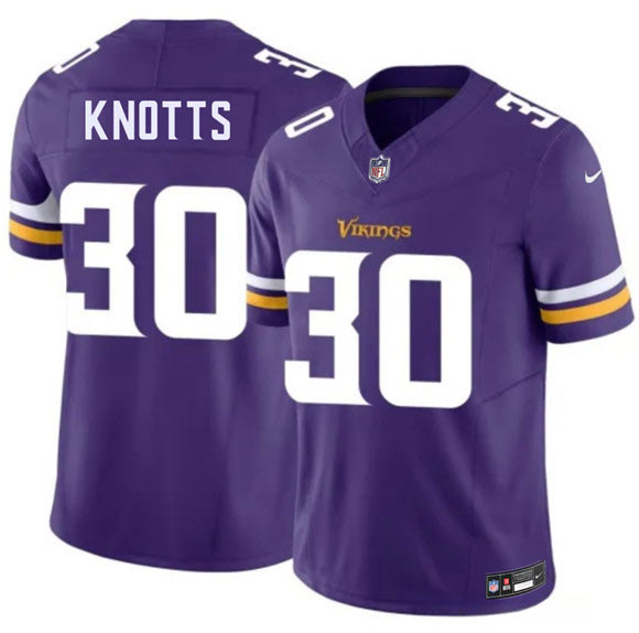Men's Minnesota Vikings 30 Shaleak Knotts Purple 2026 Draft F.U.S.E. Vapor Untouchable Limited Football Stitched Jersey