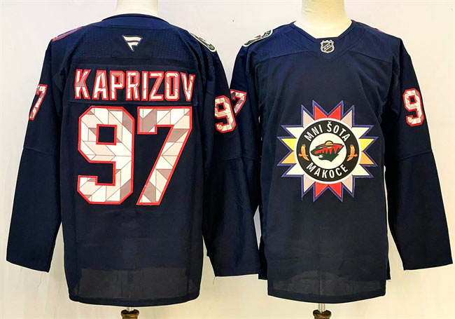 Men's Minnesota Wild 97 Kirill Kaprizov Navy 2024 25 Stitched Hockey Jersey