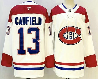 Men's Montreal Canadiens 13 Cole Caufield White Authentic Jersey