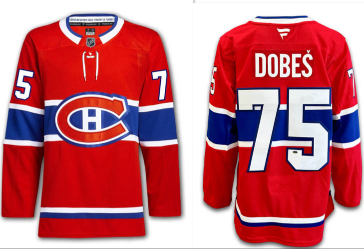 Men's Montreal Canadiens 75 Jakub Dobes Red 2024 25 Stitched Jersey