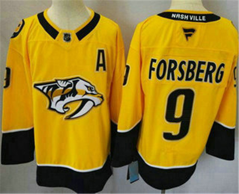 Men's Nashville Predators 9 Filip Forsberg Yellow Authentic Jersey