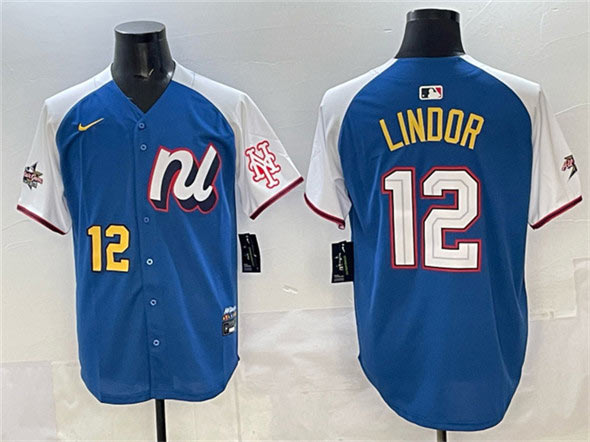 Men's National League 12 Francisco Lindor Blue Alternate 2025 All Star Edition Limited Stitched Baseball Jersey