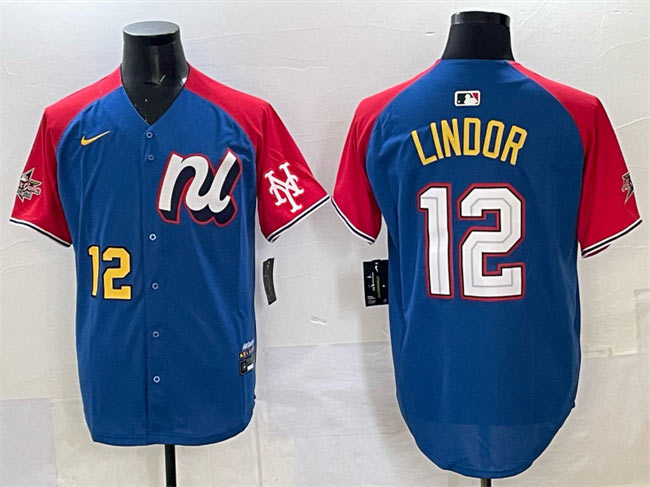 Men's National League 12 Francisco Lindor Blue Red Alternate 2025 All Star Edition Limited Stitched Baseball Jersey