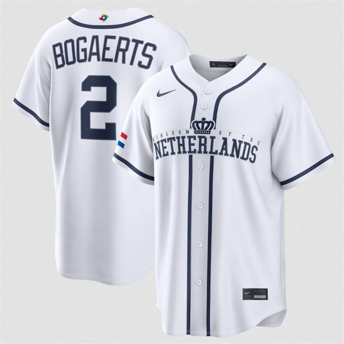 Men's Netherlands Baseball 2 Xander Bogaerts White 2026 World Baseball Classic Home Stadium Stitched Jersey