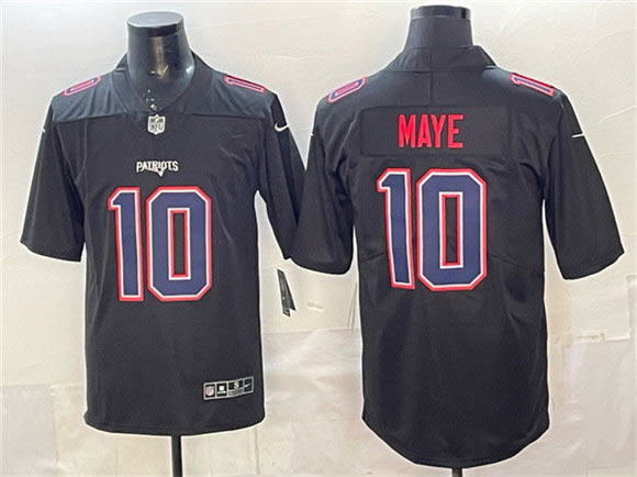 Men's New England Patriots 10 Drake Maye Black Fashion Vapor Untouchable Limited Football Stitched Jersey