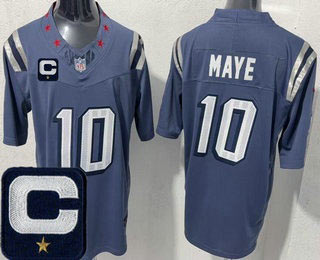 Men's New England Patriots 10 Drake Maye Limited Gray Rivalries Captain Patch FUSE Vapor Jersey