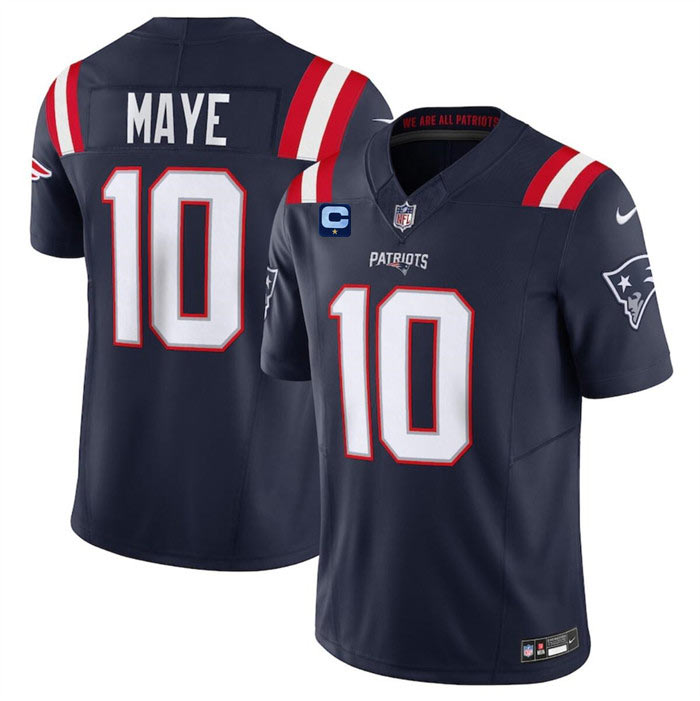 Men's New England Patriots 10 Drake Maye Navy 2025 F.U.S.E. With 1 Star C Patch Vapor Limited Stitched Football Jersey