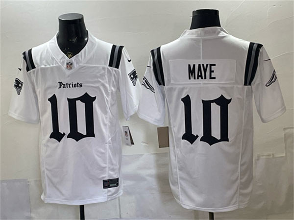 Men's New England Patriots 10 Drake Maye White F.U.S.E. Gothic Revolution Edition Football Stitched Jersey