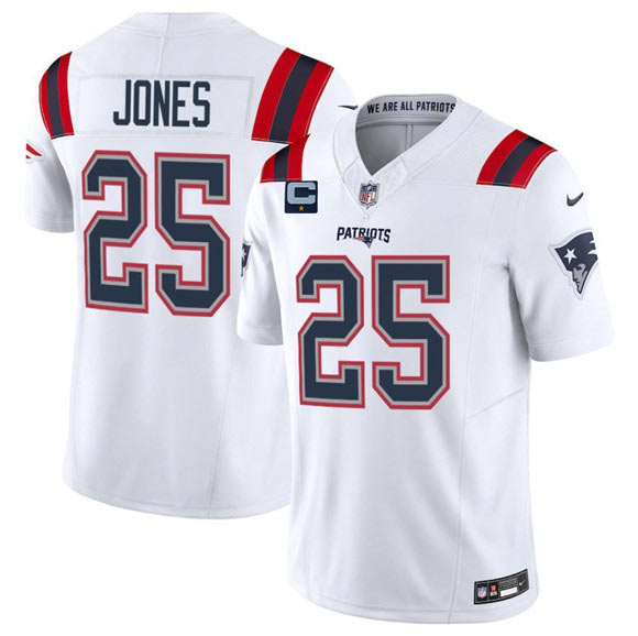 Men's New England Patriots 25 Marcus Jones White 2025 F.U.S.E. With 1 Star C Patch Vapor Limited Stitched Jersey