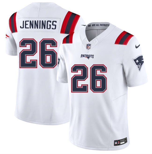 Men's New England Patriots 26 Terrell Jennings White 2025 F.U.S.E. Vapor Limited Stitched Jersey