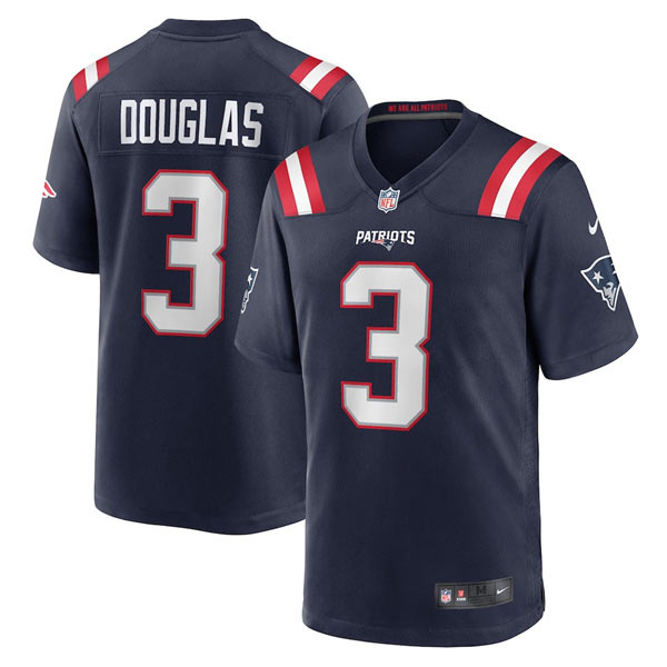 Men's New England Patriots 3 Demario Douglas Navy 2025 Football Stitched Game Jersey