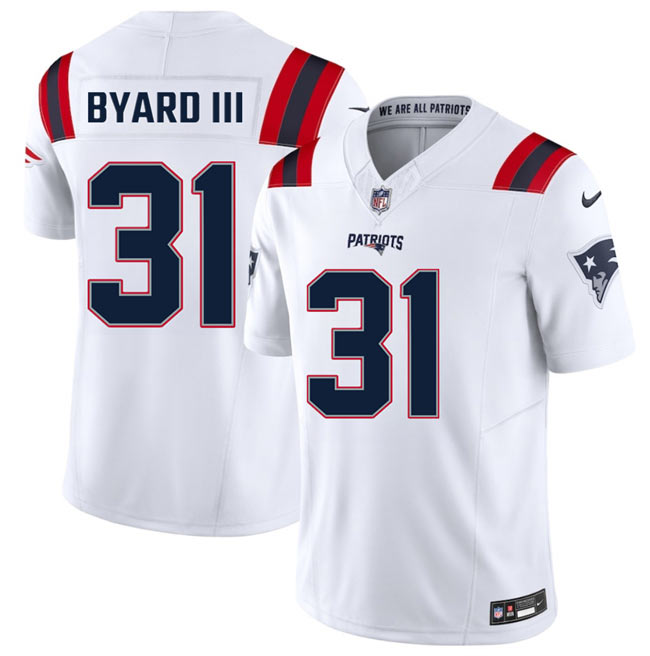 Men's New England Patriots 31 Kevin Byard III White 2026 F.U.S.E. Vapor Limited Stitched Football Jersey