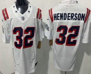 Men's New England Patriots 32 TreVeyon Henderson Limited White Rivalries FUSE Vapor Jersey