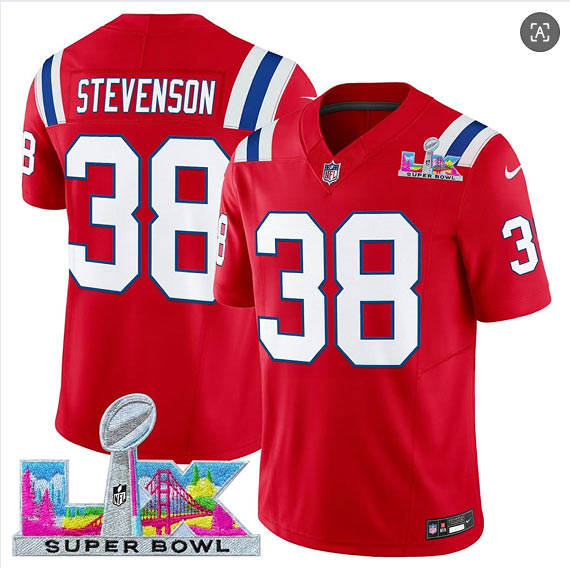 Men's New England Patriots 38 Rhamondre Stevenson Red 2025 F.U.S.E