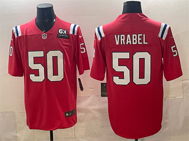 Men's New England Patriots 50 Mike Vrabel Red With 6x Super Bowl Champions Patch Vapor Limited Football Stitched Jersey