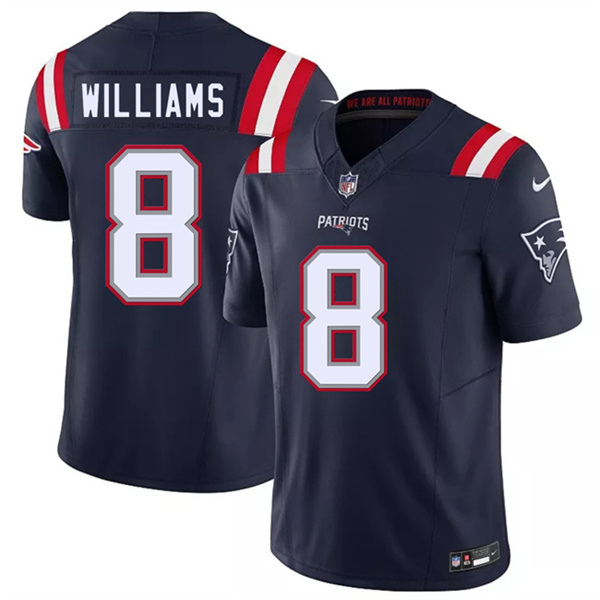 Men's New England Patriots 8 Kyle Williams Navy 2026 F.U.S.E. Vapor Limited Football Stitched Jersey