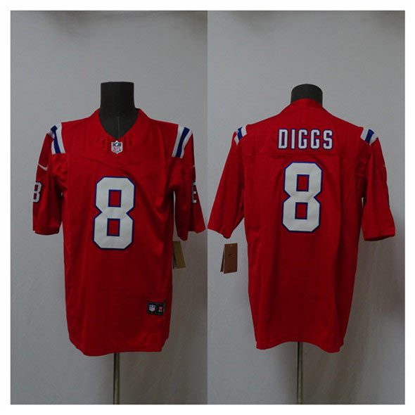 Men's New England Patriots 8 Stefon Diggs Red 2025 Vapor Limited Stitched Jersey
