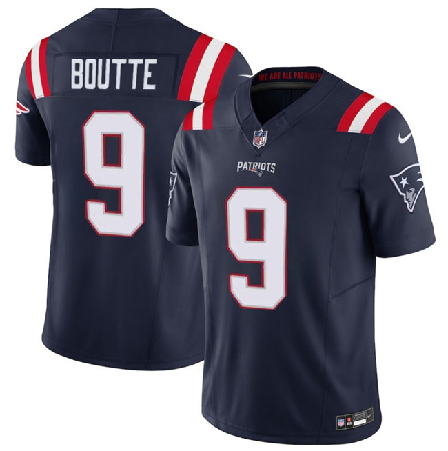 Men's New England Patriots 9 Kayshon Boutte Navy 2025 F.U.S.E. Vapor Limited Football Stitched Jersey