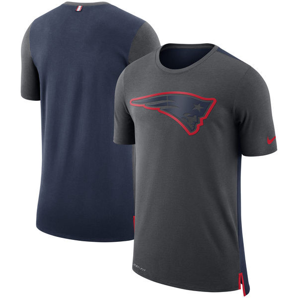 Men's New England Patriots Charcoal Navy Sideline Travel Mesh Performance T Shirt