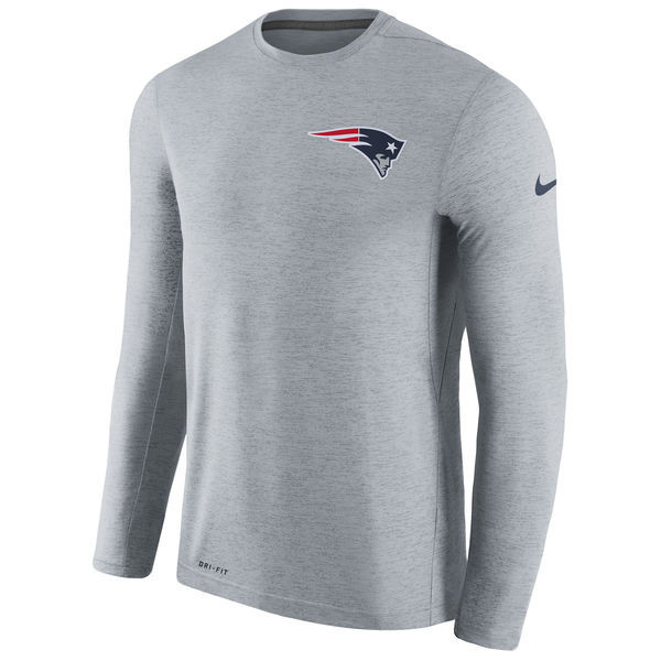 Men's New England Patriots Gray Coaches Long Sleeve Performance T Shirt