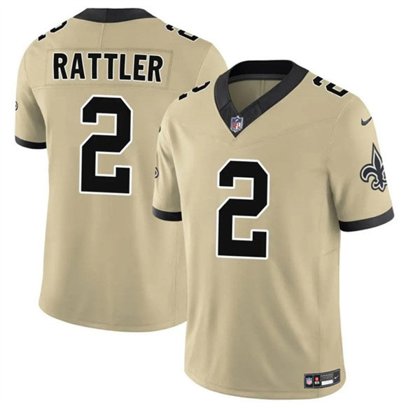 Men's New Orleans Saints 2 Spencer Rattler Gold 2025 F.U.S.E. Alternate Vapor Limited Football Stitched Jersey