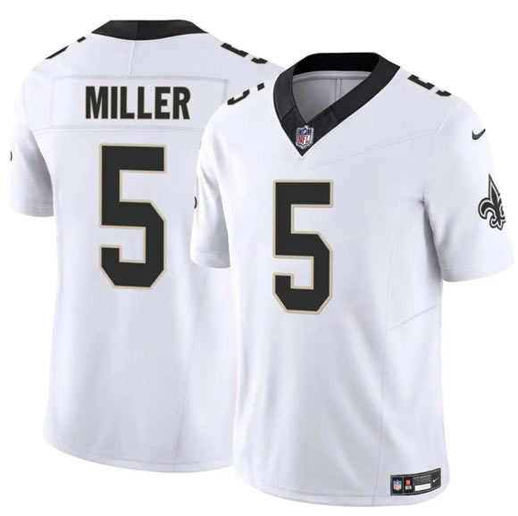 Men's New Orleans Saints 5 Kendre Miller White 2025 F.U.S.E Vapor Limited Football Stitched Jersey