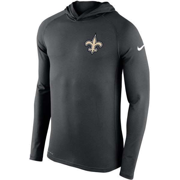 Men's New Orleans Saints Charcoal Stadium Touch Hooded Performance Long Sleeve T Shirt