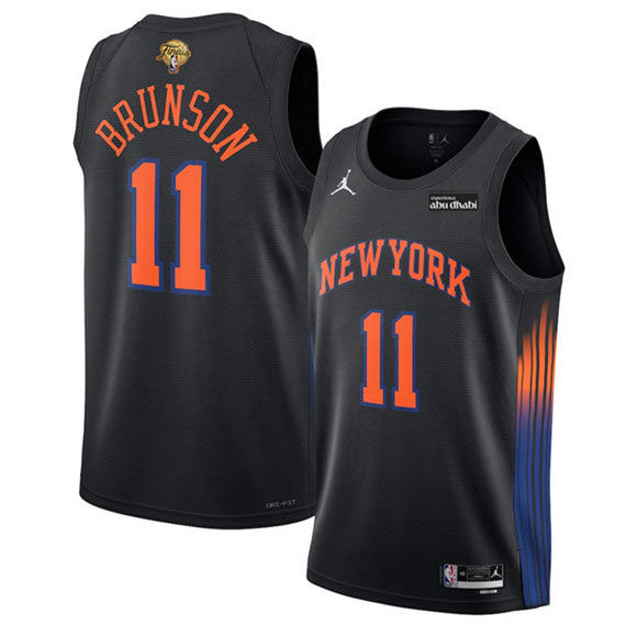 Men's New Yok Knicks 11 Jalen Brunson Black 2026 Finals Patch Statement Edition Stitched Jersey