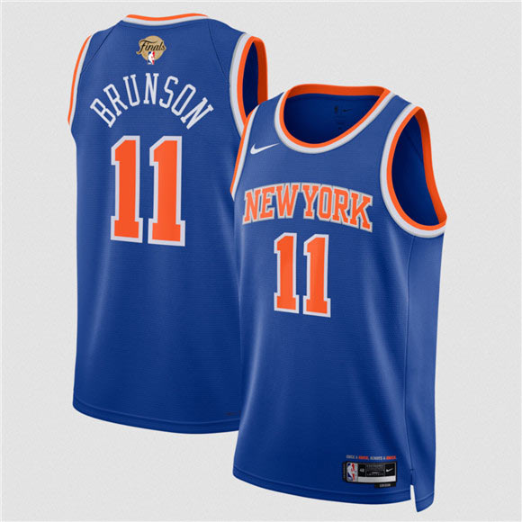 Men's New Yok Knicks 11 Jalen Brunson Blue 2026 Finals Patch Icon Edition Stitched Basketball Jersey