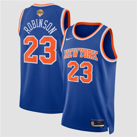 Men's New Yok Knicks 23 Mitchell Robinson Blue 2026 Finals Patch Icon Edition Stitched Basketball Jersey