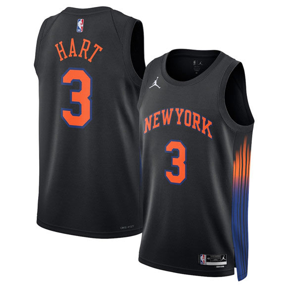 Men's New Yok Knicks 3 Josh Hart Black 2025 Statement Edition Stitched Basketball Jersey