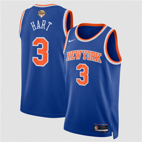 Men's New Yok Knicks 3 Josh Hart Blue 2026 Finals Patch Icon Edition Stitched Basketball Jersey