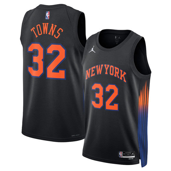Men's New Yok Knicks 32 Karl Anthony Towns Black 2025 Statement Edition Stitched Basketball Jersey