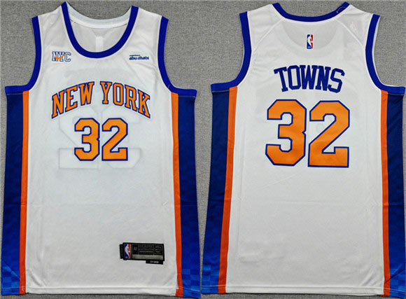 Men's New Yok Knicks 32 Karl Anthony Towns White 2024 25 City Edition Stitched Basketball Jersey