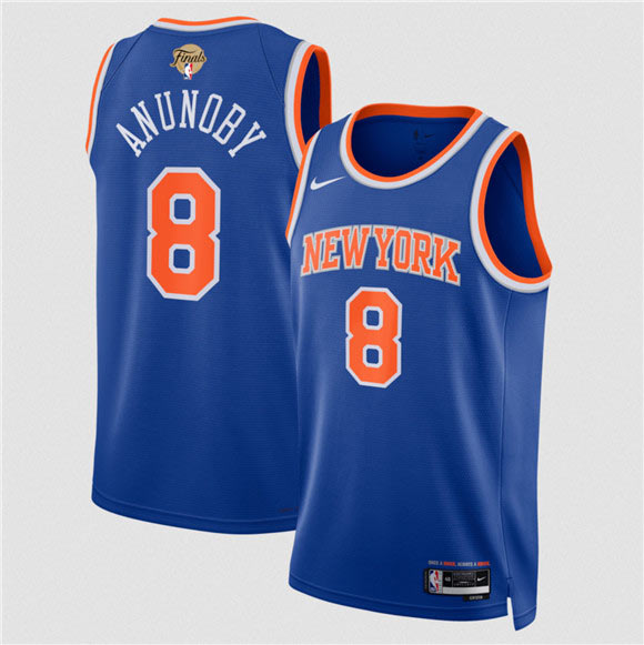 Men's New Yok Knicks 8 OG Anunoby Blue 2026 Finals Patch Icon Edition Stitched Basketball Jersey