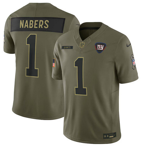 Men's New York Giants 1 Malik Nabers Olive 2025 Salute to Service Limited Football Stitched Jersey