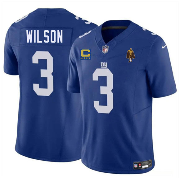 Men's New York Giants 3 Russell Wilson Blue 2025 F.U.S.E. With 4 star C Patch And Walter Payton Patch Vapor Untouchable Limited Football Stitched Jersey