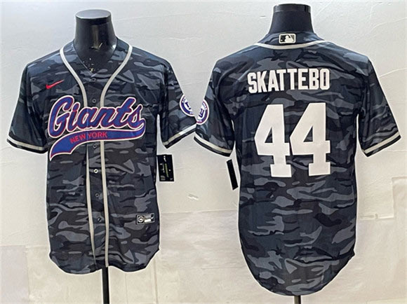 Men's New York Giants 44 Cam Skattebo Gray Camo With Patch Cool Base Stitched Baseball Jersey