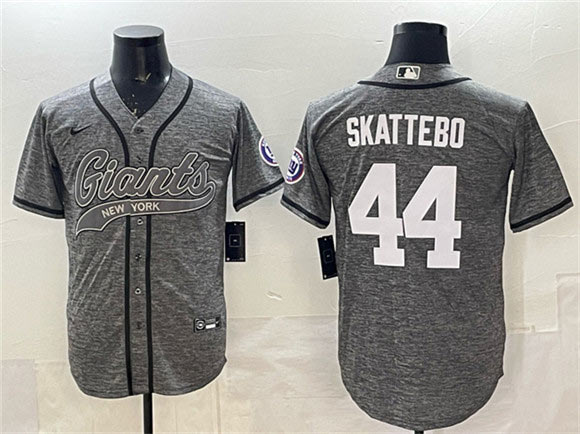 Men's New York Giants 44 Cam Skattebo Gray With Patch Cool Base Stitched Baseball Jersey