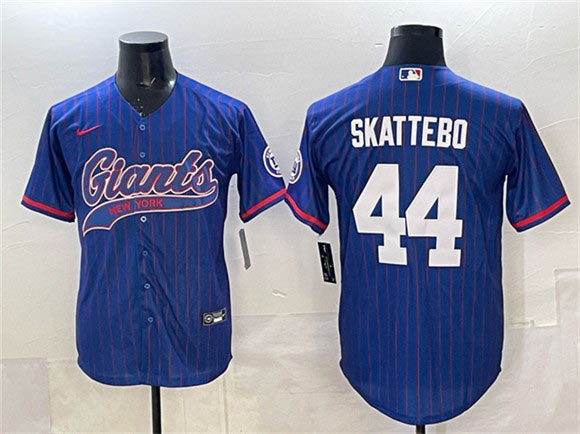 Men's New York Giants 44 Cam Skattebo Royal Pinstripe With Patch Cool Base Stitched Baseball Jersey