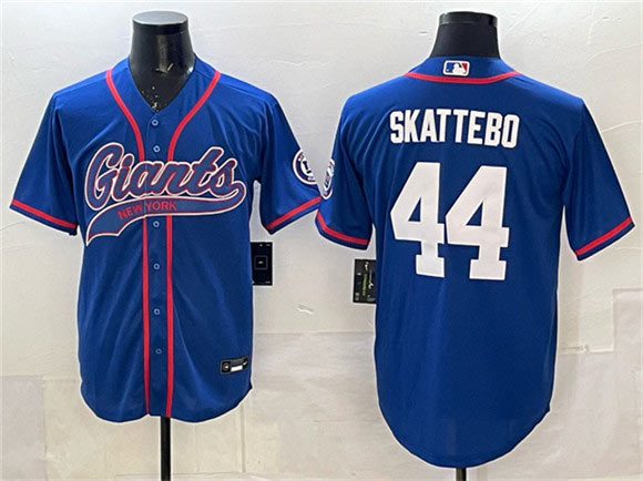 Men's New York Giants 44 Cam Skattebo Royal With Patch Cool Base Stitched Baseball Jersey