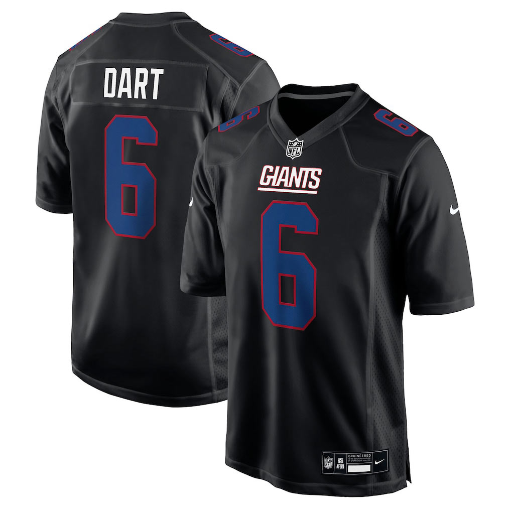 Men's New York Giants 6 Jaxson Dart Carbon Black Fashion Game Nike Jersey