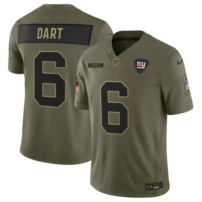 Men's New York Giants 6 Jaxson Dart Olive 2025 F.U.S.E. Salute to Service Limited Football Stitched Jersey