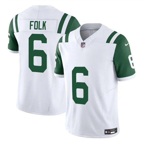 Men's New York Jets 6 Nick Folk White 2025 F.U.S.E. Classic Alternate Vapor Untouchable Limited Football Stitched Jersey