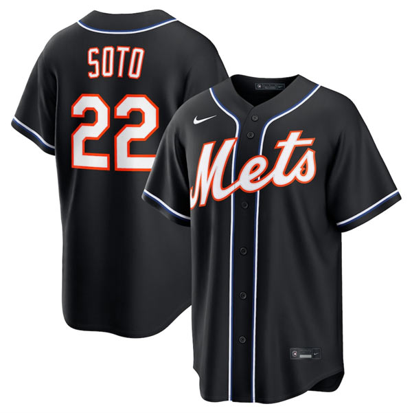 Men's New York Mets 22 Juan Soto 2026 Black Out Stitched Baseball Jersey