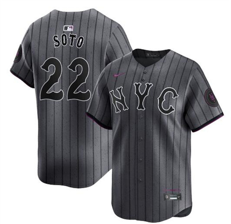Men's New York Mets 22 Juan Soto Graphite 2024 City Connect Limited Stitched Baseball Jersey