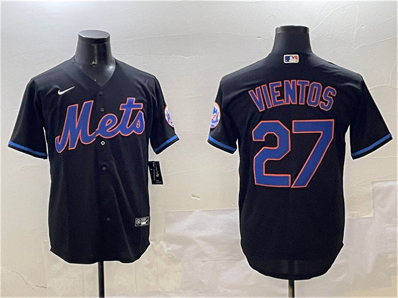 Men's New York Mets 27 Mark Vientos Black Cool Base Stitched Baseball Jersey
