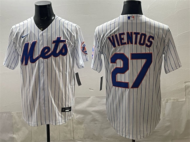 Men's New York Mets 27 Mark Vientos White Cool Base Stitched Baseball Jersey