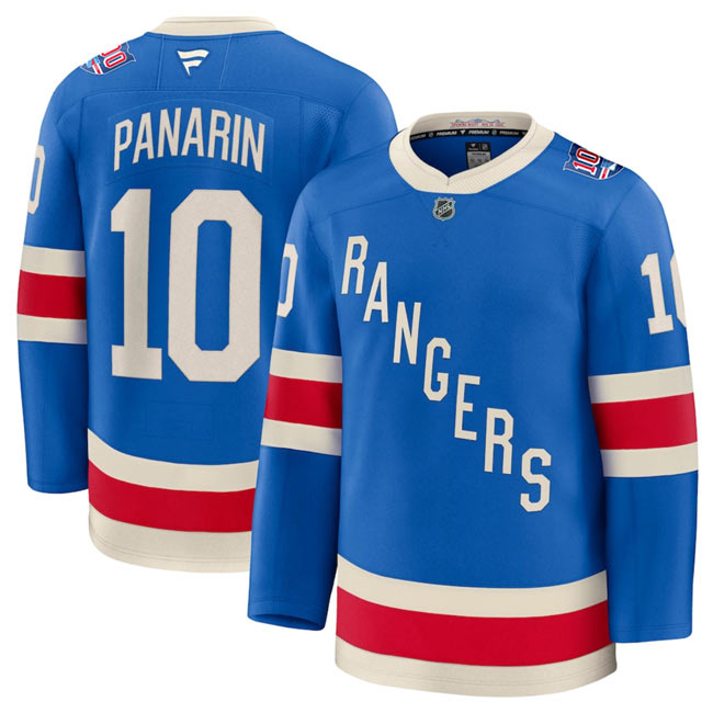 Men's New York Rangers 10 Artemi Panarin Blue Centennial Stitched Hockey Jersey